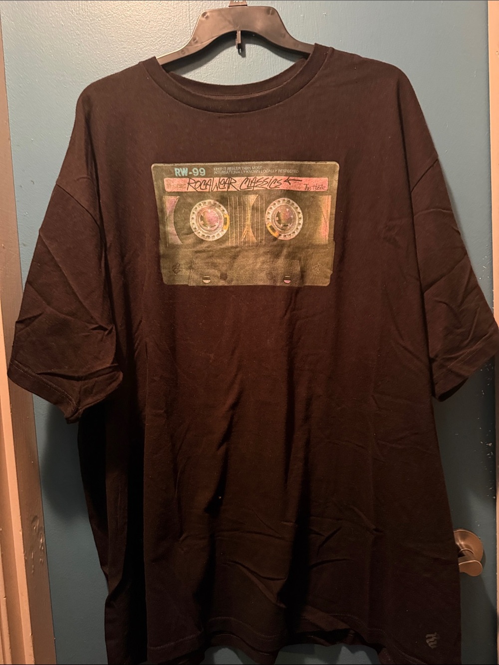 Rocawear Black Short Sleeve Tee with Retro Cassette Graphic